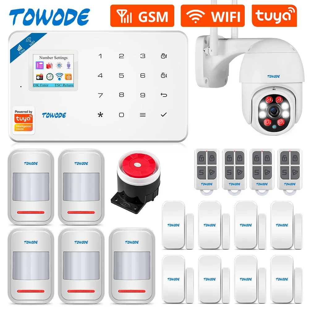 

Система сигнализации TOWODE, Wi-Fi, GSM, Tuya, дистанционное управление через приложение, 6 языков, панель сигнализации с уличной камерой наблюдения