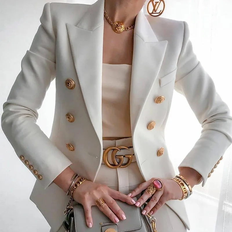 

2021 European and American women's new solid color fashion casual suit short jacket women