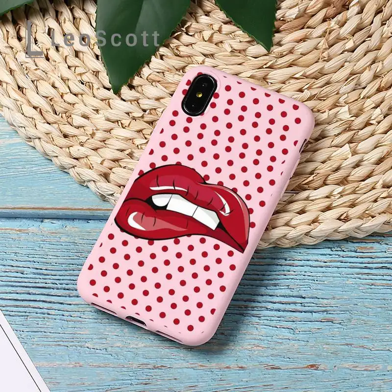 

Sexy lady make up Pink Red lips rolling Phone Case Candy Color for iPhone 11 12 mini pro XS MAX 8 7 6 6S Plus X 5S SE 2020 XR
