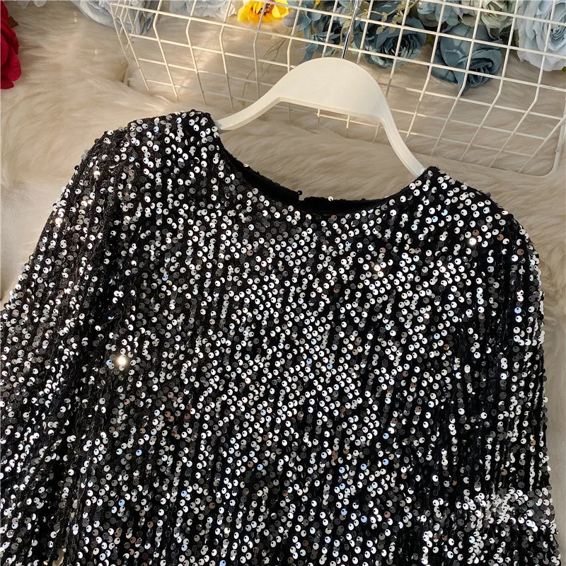 Женский топ с блестками весна 2020 новые уличные модные короткие футболки открытой