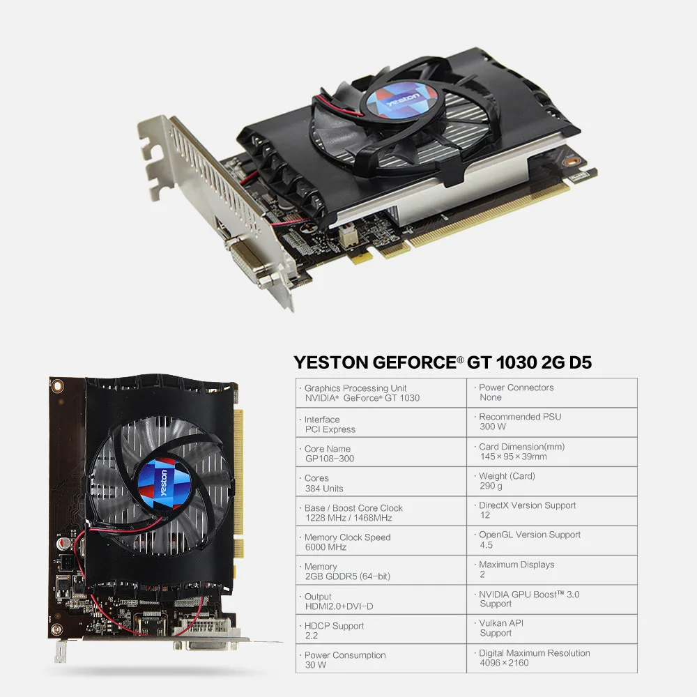 Yeston Gt 1030 2 ГБ Gddr5 видеокарты Nvidia Pci Express 3,0 настольный компьютер ПК видеоигровая видеокарта