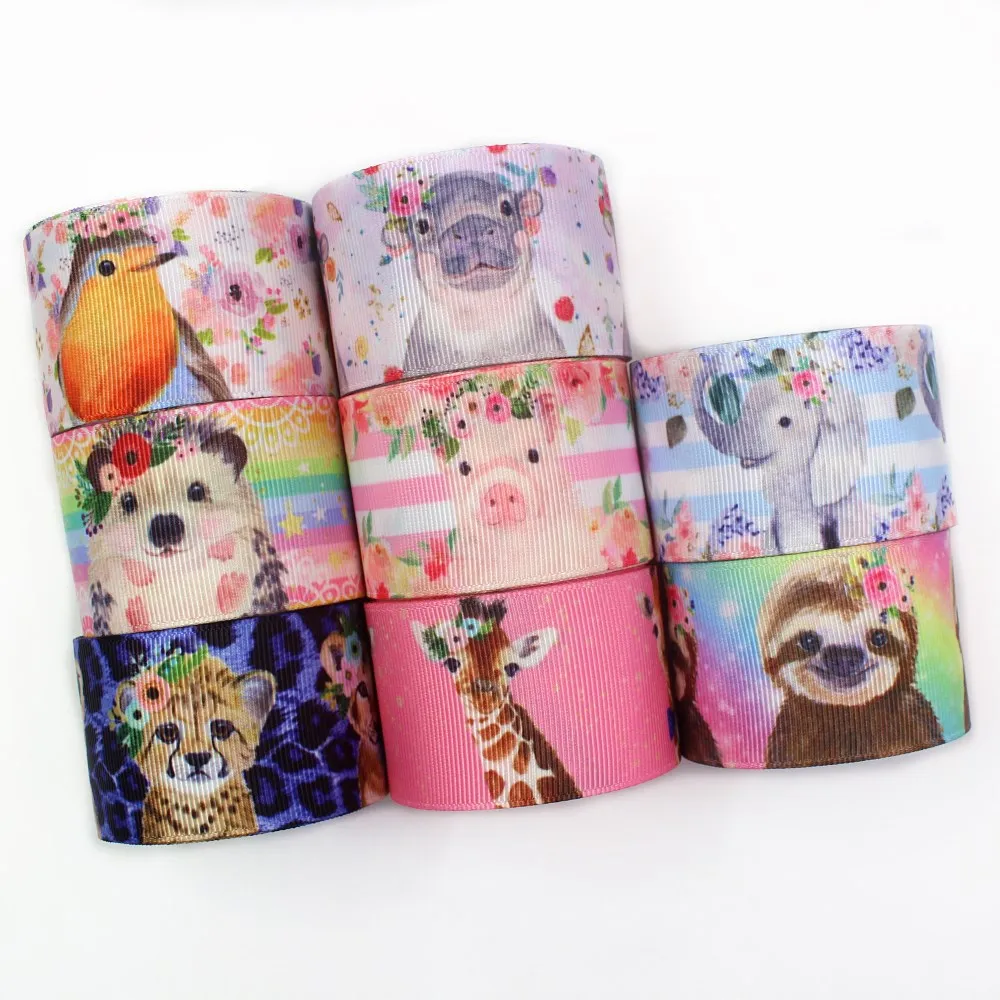 

I-19906-2077,1-1/2‘’ 38mm,10 yards Cute animal Thermal transfer Printed grosgrain Ribbons,bow cap accessories and decorations