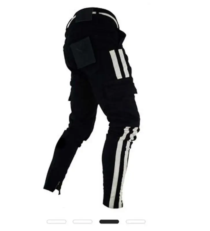 

New Multi Pocket zipper embroidered side ribbon jeans for men