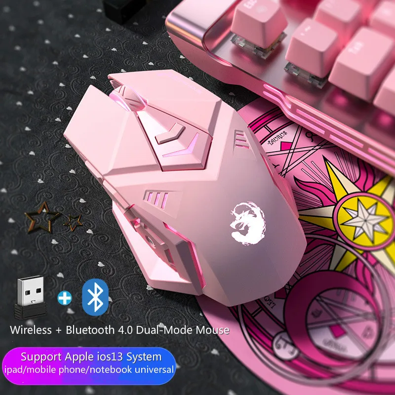 Беспроводная игровая мышь Girl Cute Pink Game перезаряжаемая 2400DPI RGB-подсветка Bluetooth