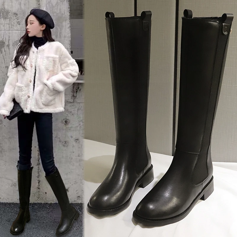 

2021 autumn and winter new flat bottom high thick heeled knight boots but knee boots 2420