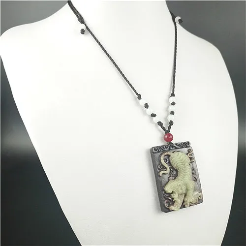 Natural Chinese Jade Tiger Pendant Necklace Fashion Accessories Charm Jewelry Carved Amulet Gifts for Women Men | Украшения и