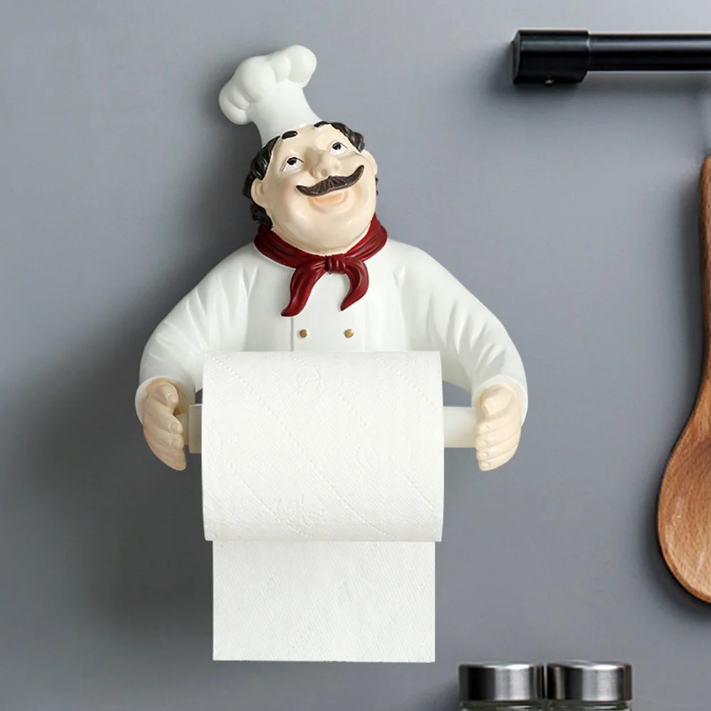 

1pc Resin Art Chef Tissue Holder Roll Paper Holder Decorative Tissue Rack
