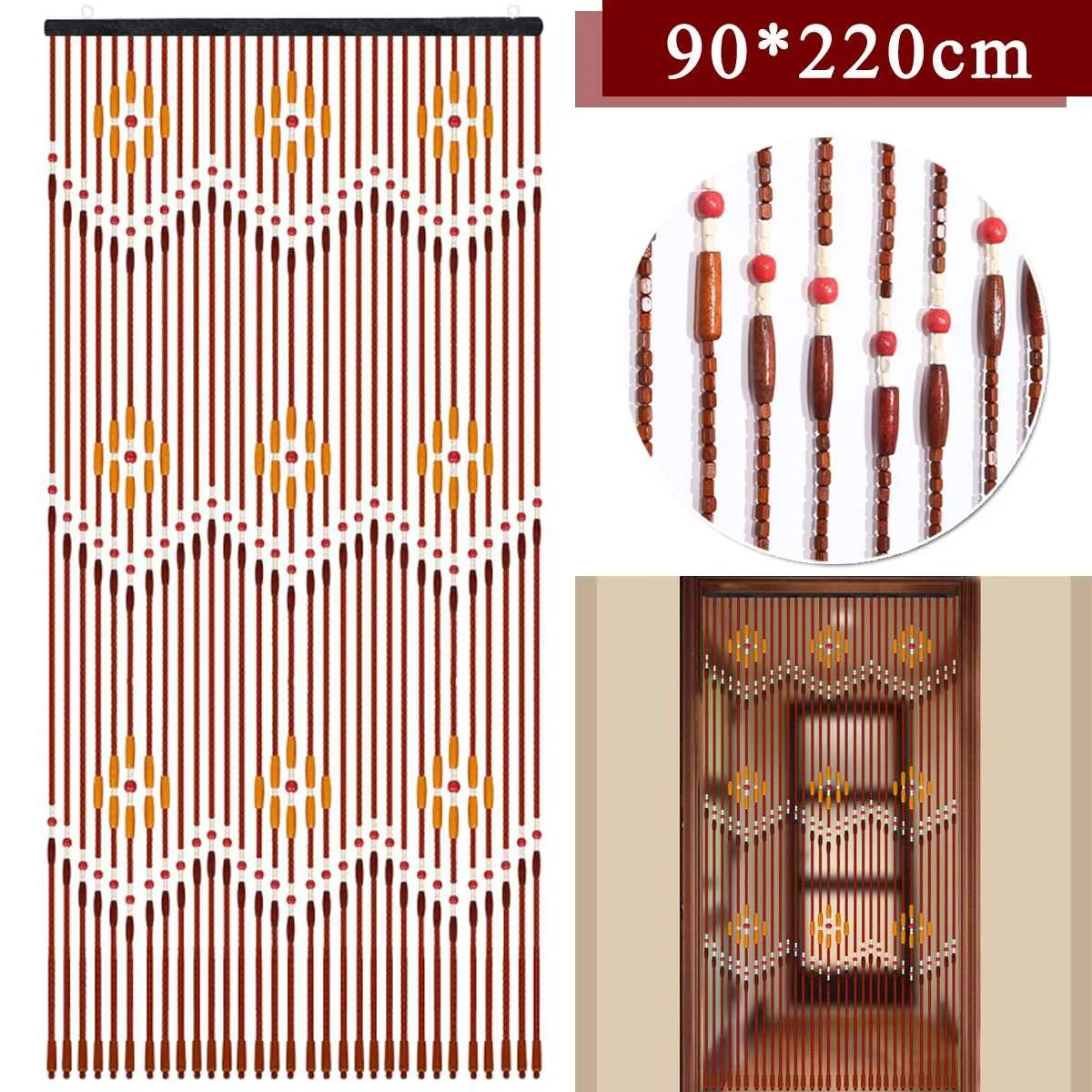 

90x220cm 31 Line Wave Wooden Beads Curtain Handmade Fly Screen Wooden Door Curtain Blinds For Porch Bedroom Living Room Divider
