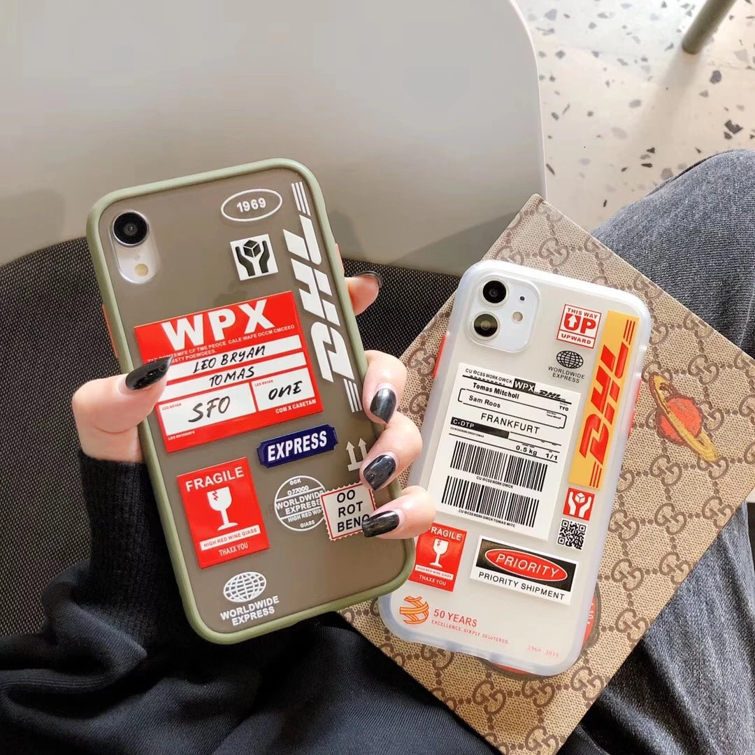 DHL Hot Express Bar code Label Phone case For iPhone 11 Pro X XS MAX 7 8 Plus Matte Acrylic Soft edge hard back cover coque |