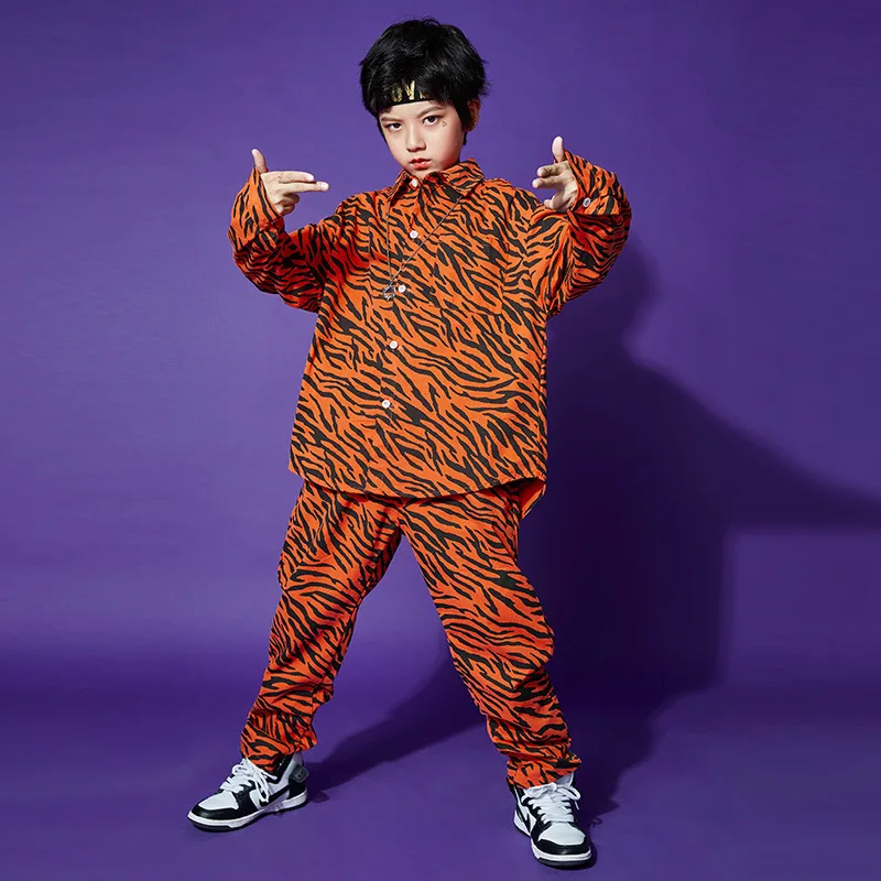 

Costumes Kids Suits Sets Casual Streetwear Hip Hop Zebra Pattern Shirt Pant Big Boys Girls Children Tracksuit Coat Sweatpant