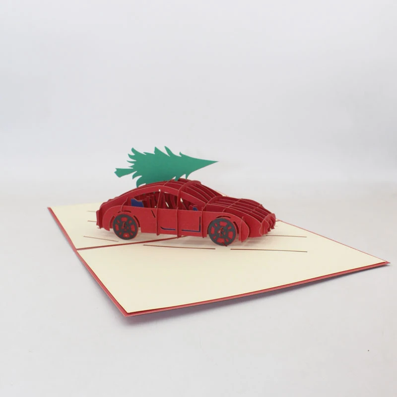 3D ручной работы Рождественский спортивный автомобиль Рождественская елка бумажные Пригласительные открытки открытка Рождество Дети счастливый год подарок