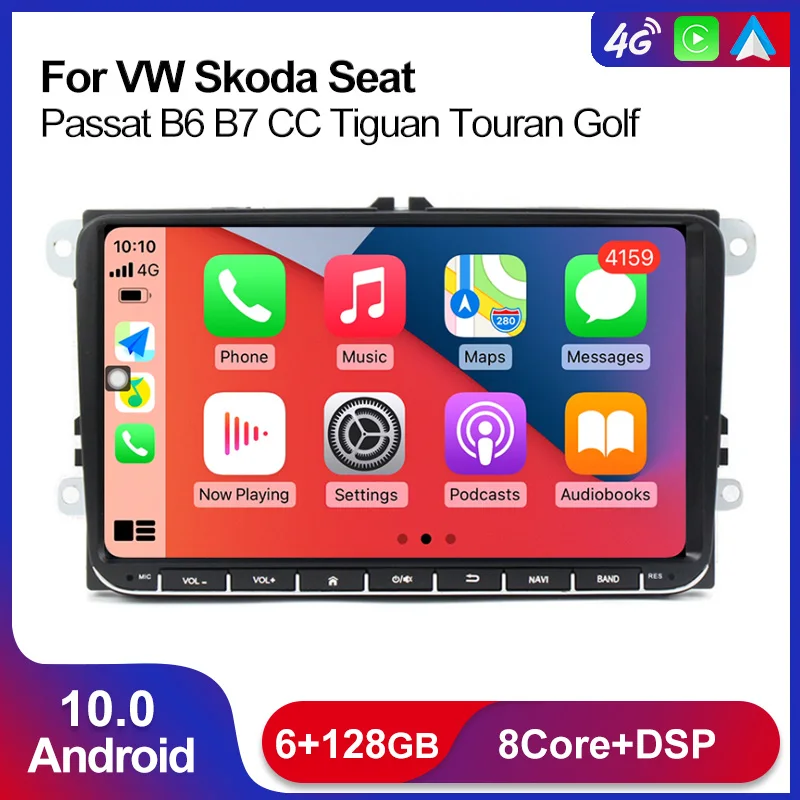 

Carplay Android 10 6 + 128G для Volkswagen VW Passat B6 B7 CC Tiguan Touran Golf Polo 4G Lte Автомобильный мультимедийный GPS 2Din Авторадио BT