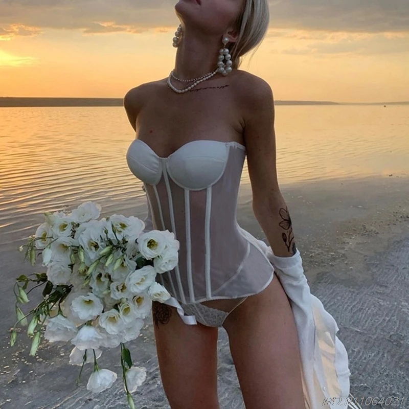 Корсет женский сетчатый без бретелек с завязками на спине