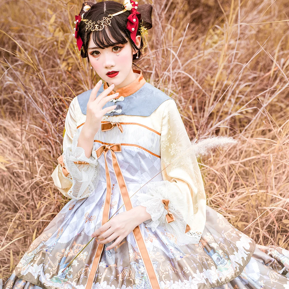 

Melonshow Chinese Style Lolita Dress Plus Size Kawaii Clothes Sweet Victorian Dress Women Vintage Princess Dress Cute Girls