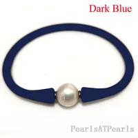 6 5 inches 10 11mm one aa natural round pearl dark blue elastic rubber silicone bracelet for men