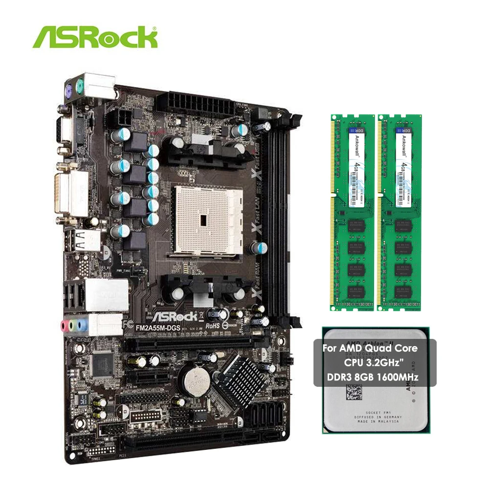 Материнская плата ASRock FM2 для настольного компьютера AMD Athlon × 4 740 3 2 ГГц ЦП DDR3 8 ГБ