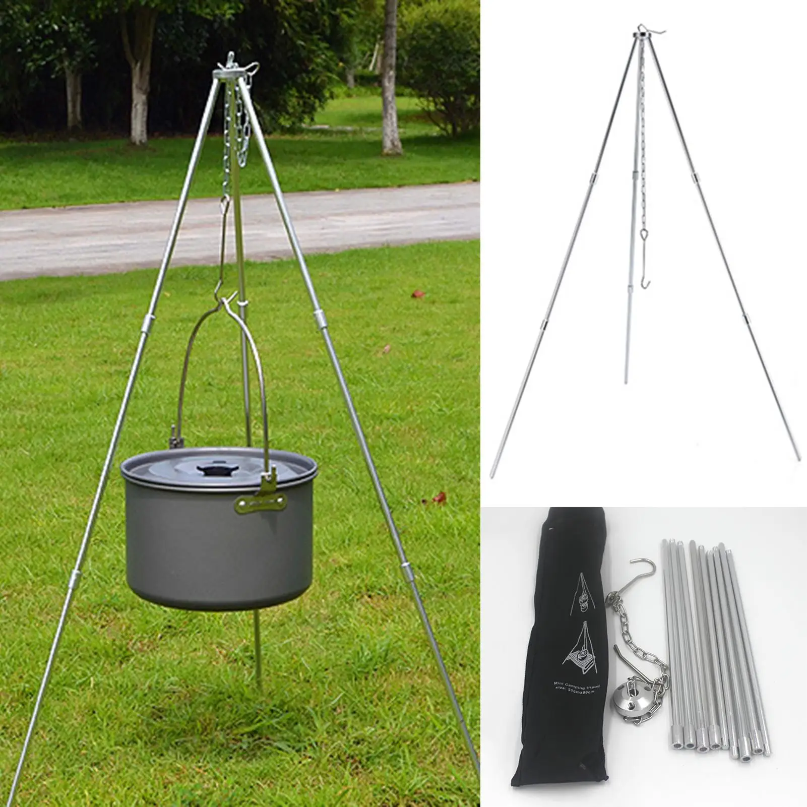 

Outdoor Camping Hiking Survival Home Picnic Cooking Telescopic Portable Tripod