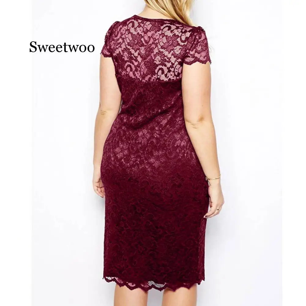 2020 Dress Woman Party Night Fashion Women Sexy Plue size Solid Short Sleeve V-Neck Lace Hollow out vestido | Женская одежда