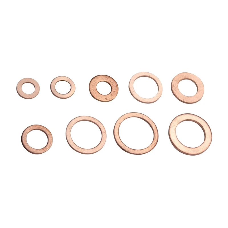 200Pcs 9 Sizes Copper Washers Assorted Solid Gasket Sealing Ring Set Hardware Kit M5/6/8/10/12/14 with Plastic Ca |