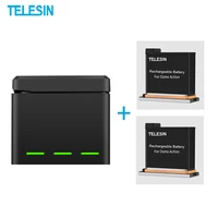 telesin 2 pack battery 3 slots battery charger 2 tf card storage box for dji osmo action sports camera accessories