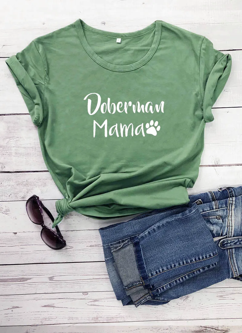 olive-white text Doberman Mama с принтом лапы, Новое поступление, Женская забавная Повседневная футболка из хлопка, футболка для мамы и собаки, футболки для любимого питомца, подарок для любимой собаки - Цвет: olive-white text