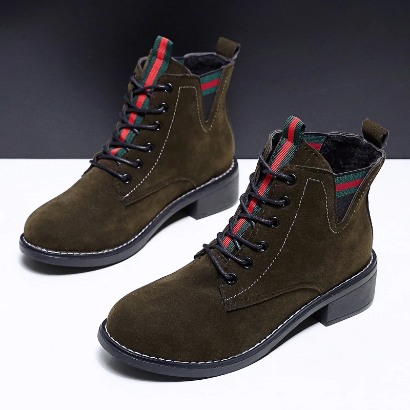 Новинка 2019 года зимние ботинки на шнуровке женские из флока повседневная обувь