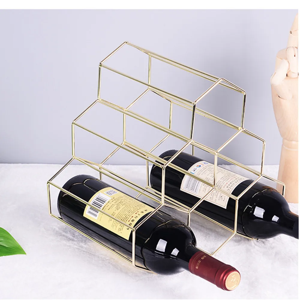 

Metal Red Wine Rack 6 Bottle Holder Mount Bar Display Shelf Creative Geometric Alcohol Neer Care Drink Holders