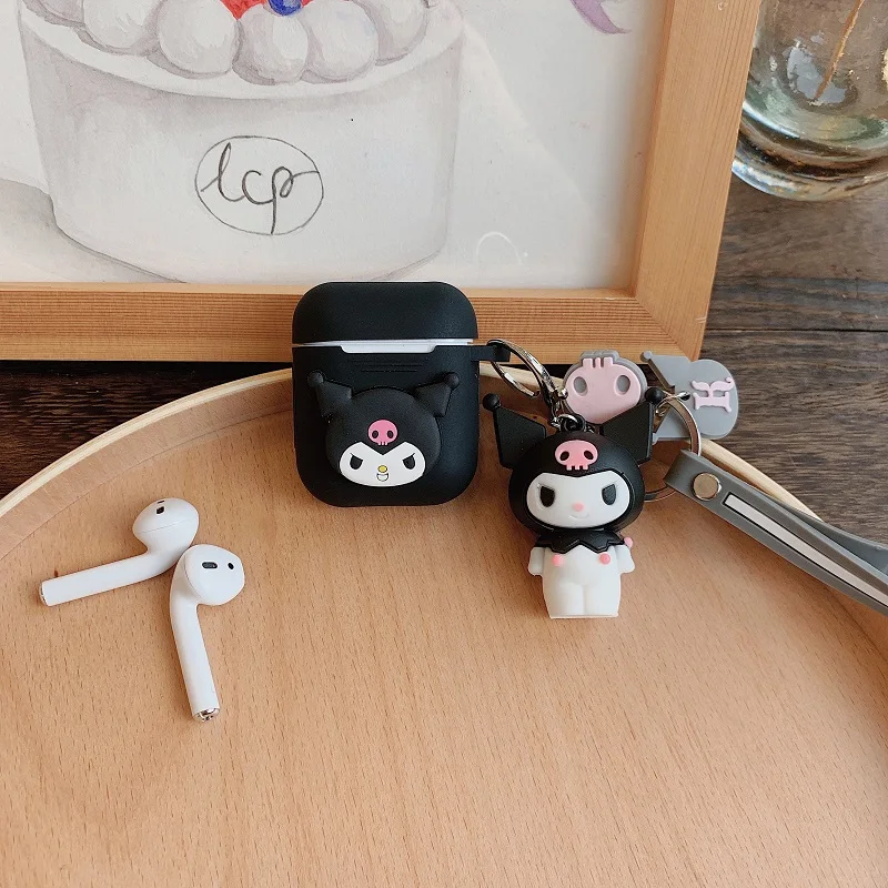 Black-B Милый мультяшный чехол для AirPods wireless oroll Melody koomi, брелок, беспроводные кожухи головных телефонов, чехол, подвеска для AirPods, 2 аксессуары - Цвет: Black-B