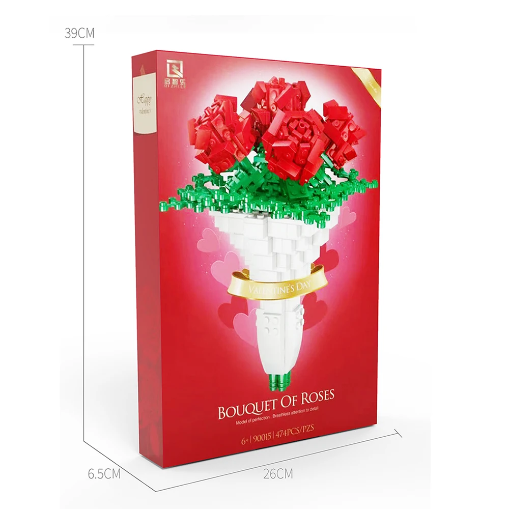 

Moc Creative Romantic Rose Flowers Building Blocks model Home Decoration Diy Bouquet Bricks toys Valentine gifts for Girldfriend