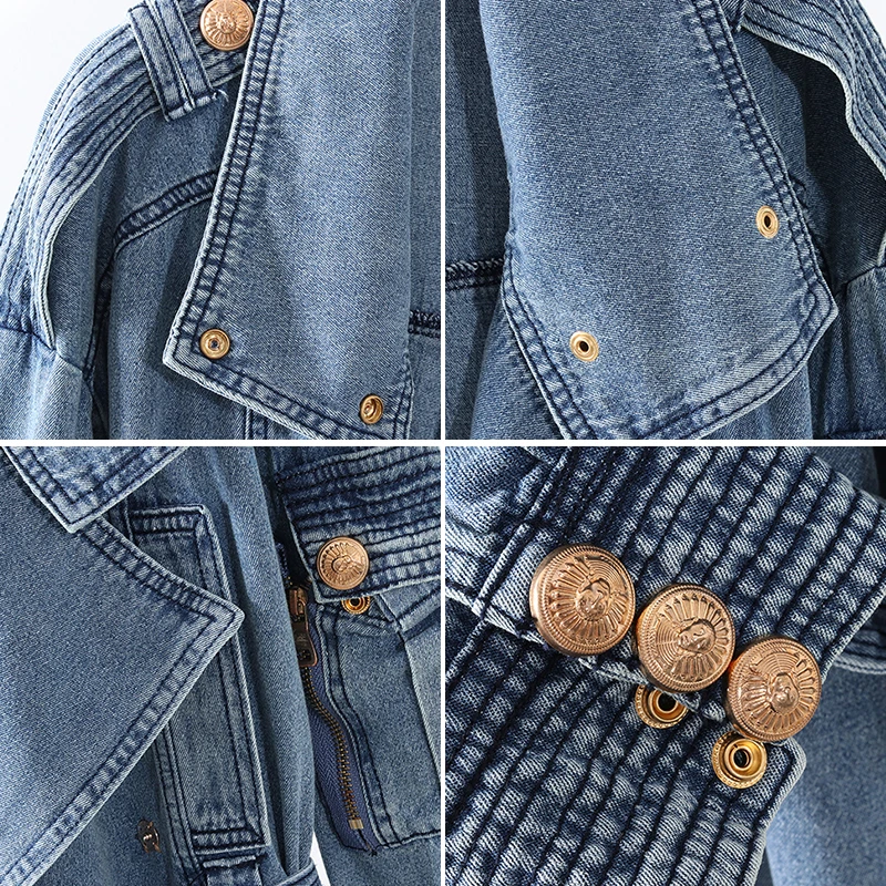 

Craft Locomotive Double-breasted Heavy Lapel Women's Denim Coat Jacket 2021New Women's Winter Fashion Tops Coat XL