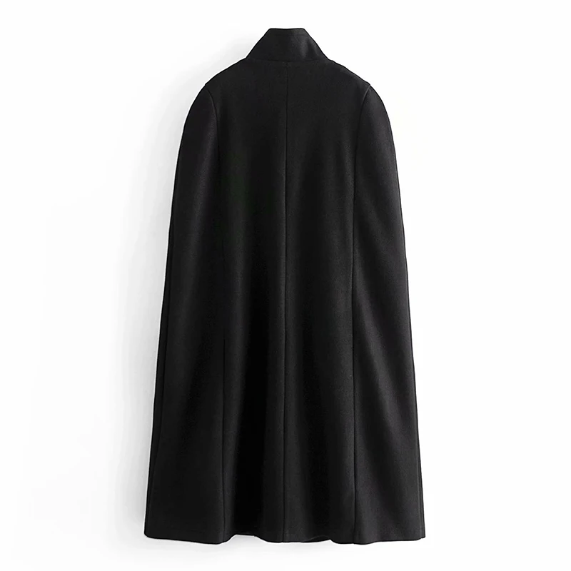 

New Cloaks Women Fashion Solid Pockets Wool Capes Coat Elegant Sleeveless A Line Coat Female Ladies Outwear