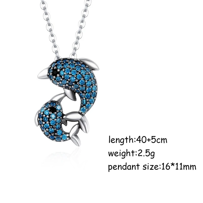 

Simple Temperament Wild Dolphin Necklace Jewelry Inlaid Blue Crystal Double Dolphin Clavicle Necklace Jewelry Gift