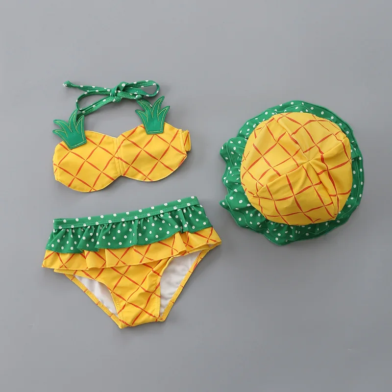 

0-5 Years Newborn Toddler Baby Girls Swimwear Cute Strawberry Halter Bikini Swimsuit With Hat 3PCS Children Beachwear Outfits
