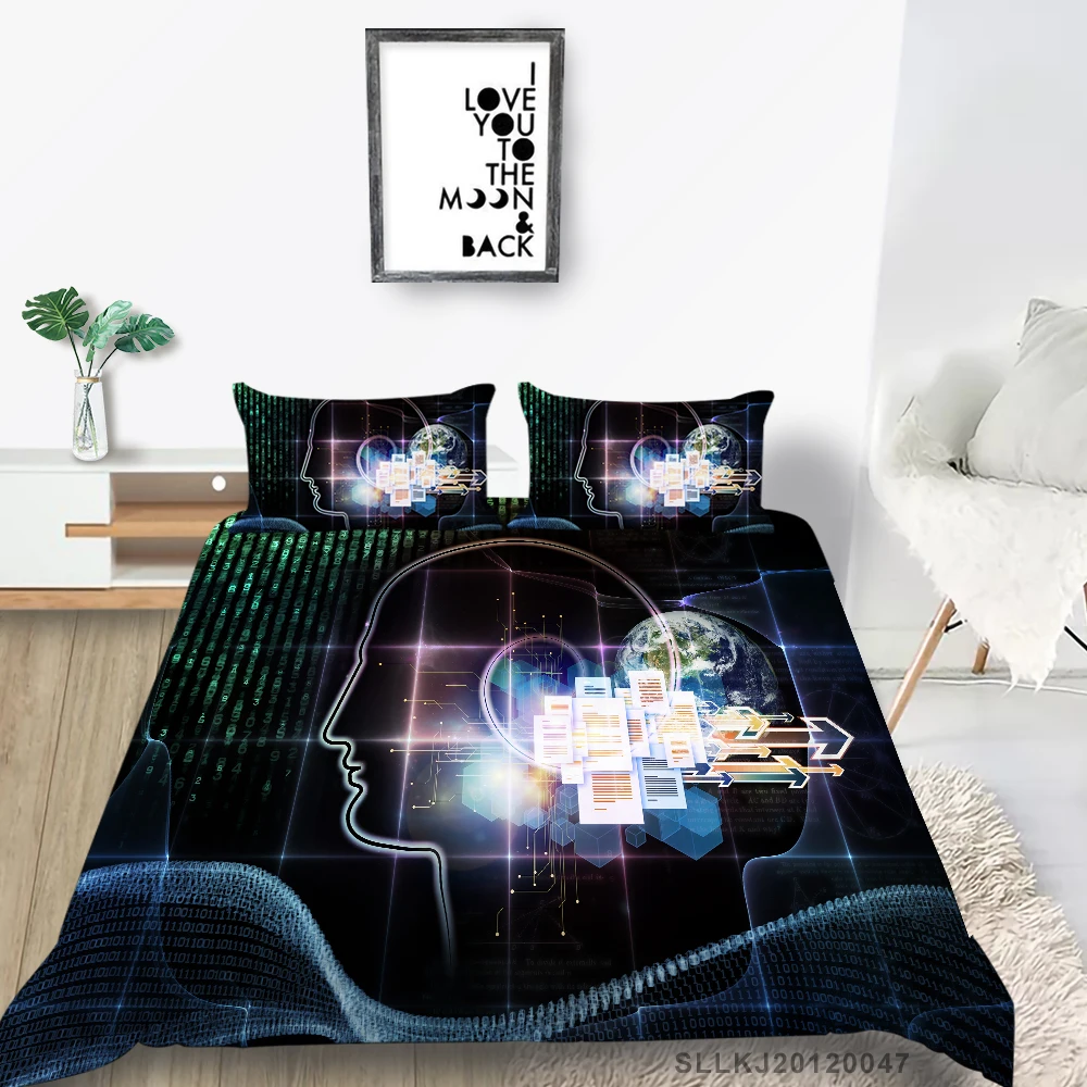 

3D Print Bed Set Data Base Cool Portrait Quilt Cover Technology Queen Double Twin Full Single King Bedding Set For Teenager