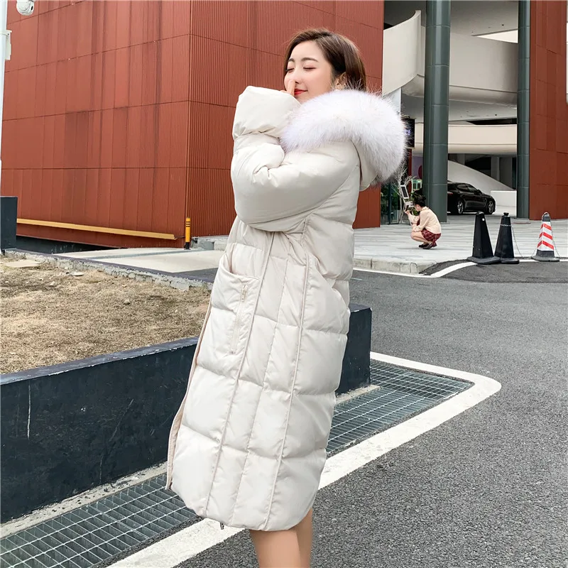 Apricot Faux Fur Tcyeek брендовая зимняя белая куртка на утином пуху Женская длинная пуховая парка плотное теплое пуховое пальто женская верхняя одежда куртки Hiver LW1613 - Цвет: Apricot Faux Fur