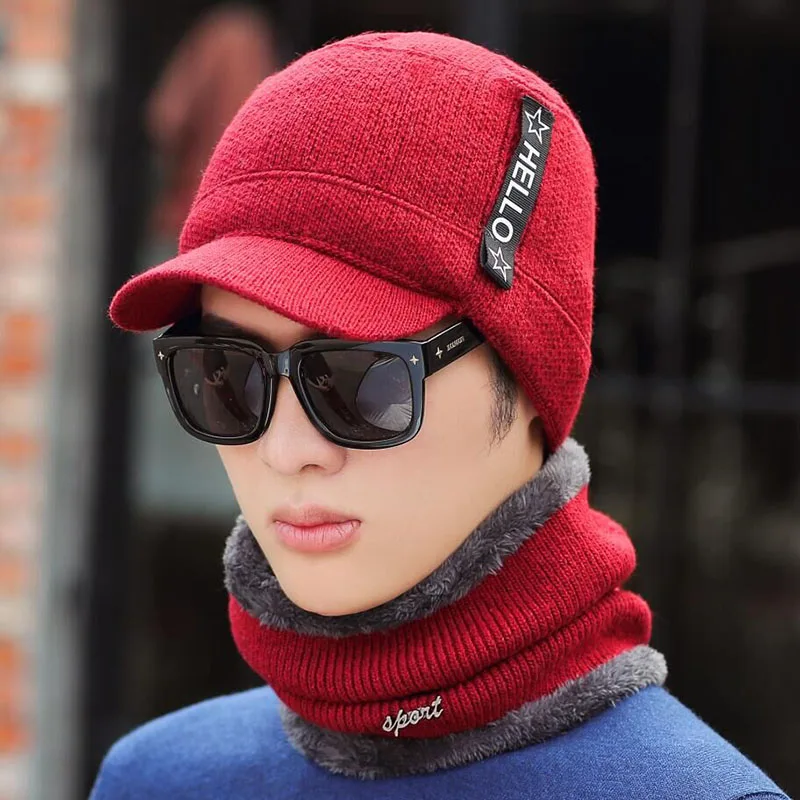 Зимние шапки Скалли Beanies шапка для мужчин и женщин шерстяная вязаная теплая плюшевая шапочки с шарфами Балаклава маска Knitted шапка вязаная зимняя Лыжная шапка