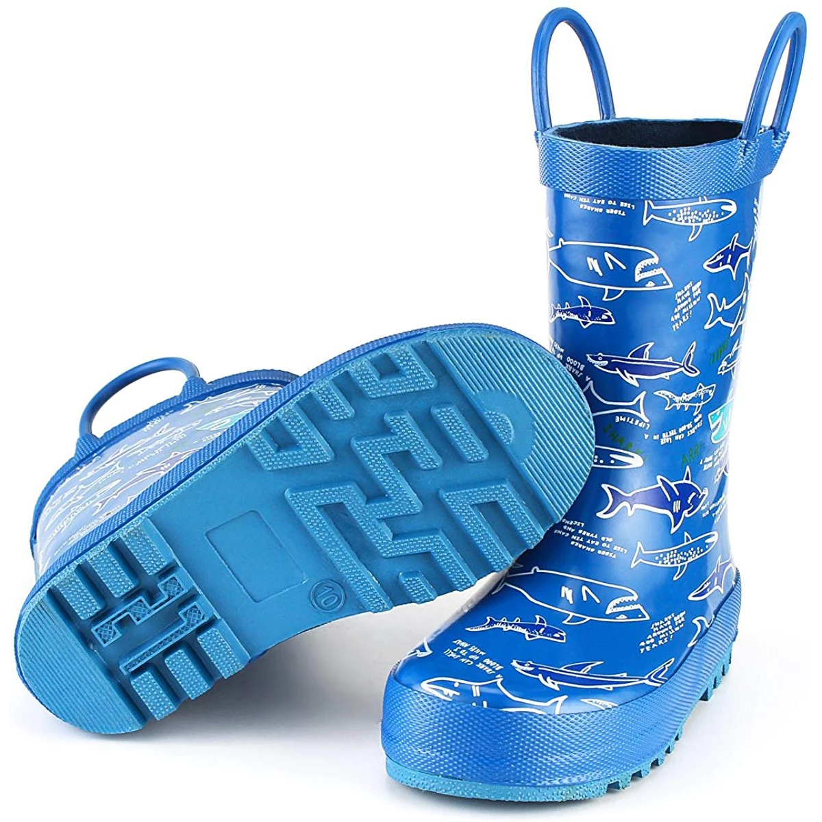 Kushyshoo Kids Boy Rain Boots Waterproof Rubber Printed with Handles Children Cute Sharks Kid Shoes | Детская одежда и обувь