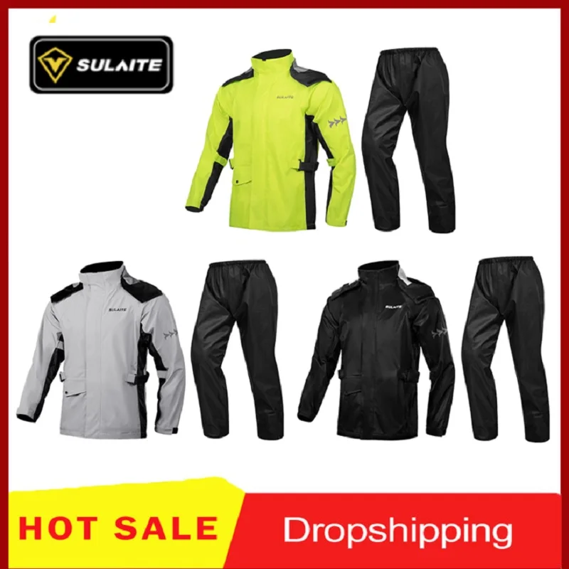 

SULAITE Reflective Motorbike Raincoat Rain Pants Jacket Suits Raincoat Suits Adults Waterproof Motorcycle New Riding Rain Pants