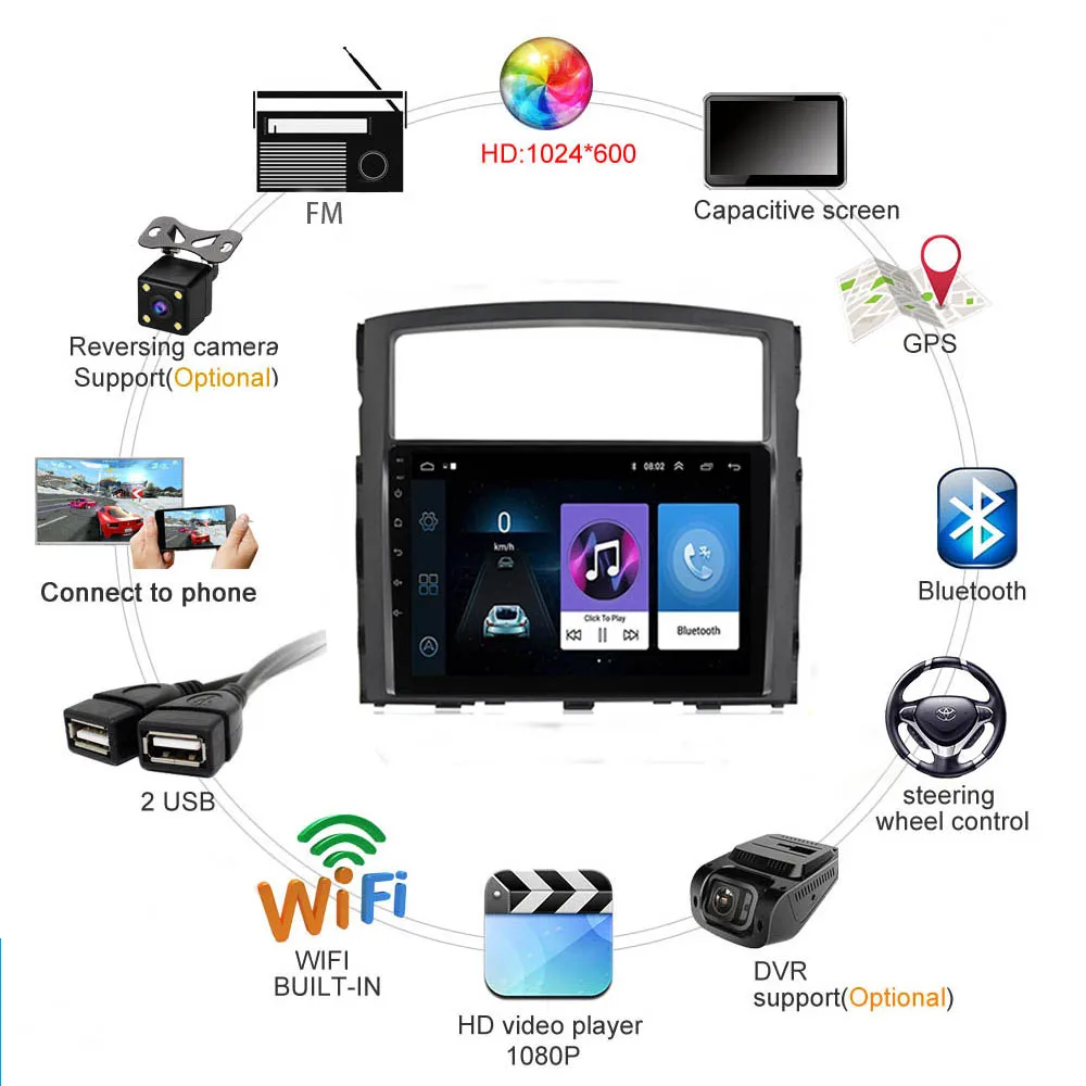 Автомагнитола pro 2 din мультимедийный видеоплеер GPS-навигатор 2G + 128G Android 10 для Mitsubishi