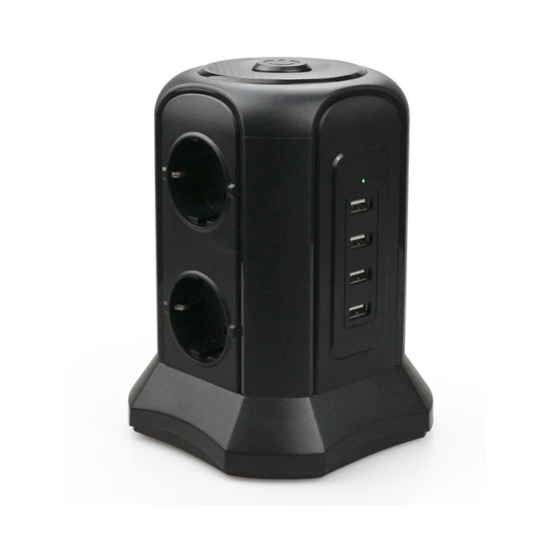 

EU Power Strip Tower 6 Outlets with 4 USB Electric Power Socket 2M Extension cord with Overload protector For Switch Charge