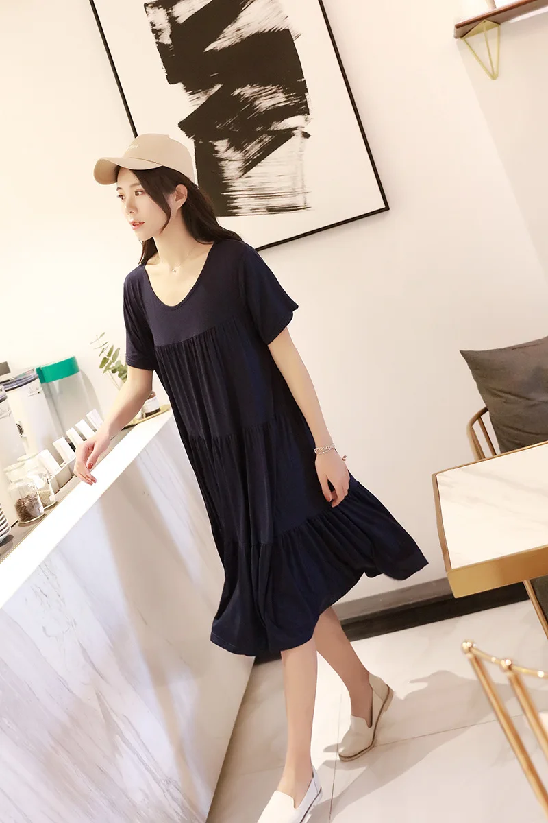 Женское платье большого размера свободное однотонное с оборками модель Y0125 на