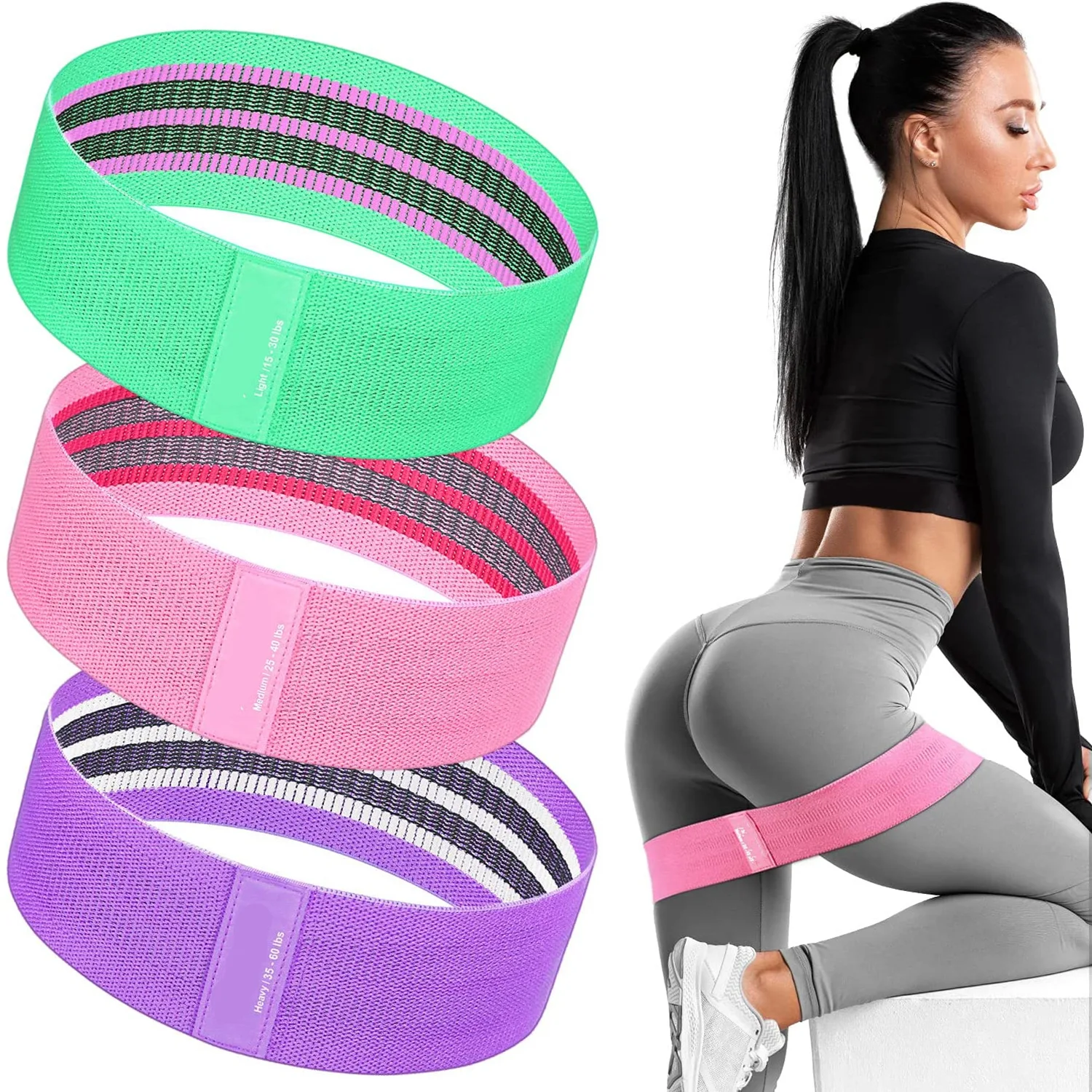Best Resistance Elastic Fabric Exercise Workout Bands for Legs Butt Fitness Booty Loops Bands for Home Gym Yoga Weights Squats sherri baptiste yoga with weights for dummies