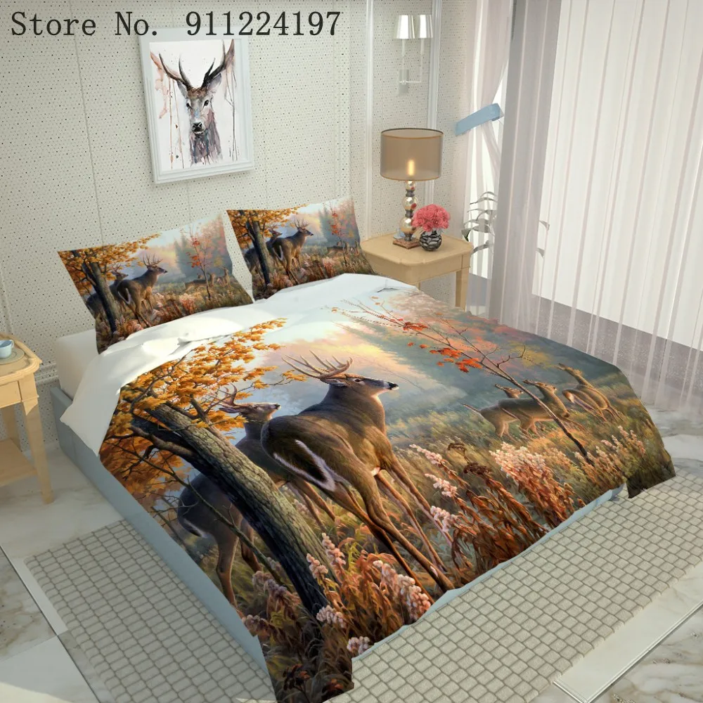 Постельное белье с 3D изображением животных пододеяльник простыня оленем Сика