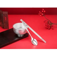 silver bowl 999 sterling silver double insulation silver tableware snowflake silver chopsticks spoon set tableware gift home