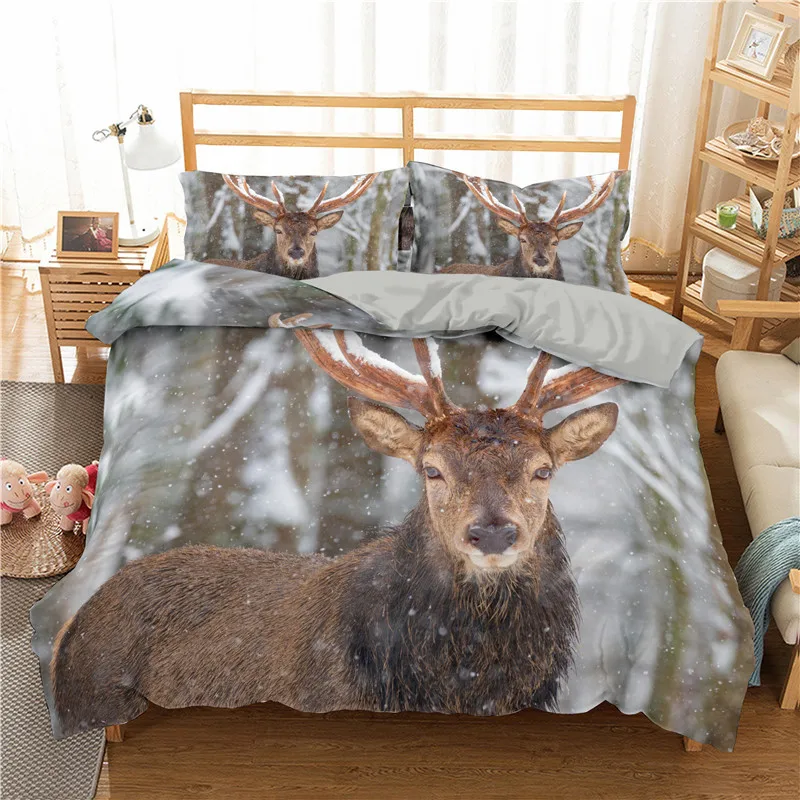 

3D HD Digital Printing Quilt Cover Christmas Decoration Bedding Set Christmas Elk Quilt Cover Pillow Case Soft y Bedding Set