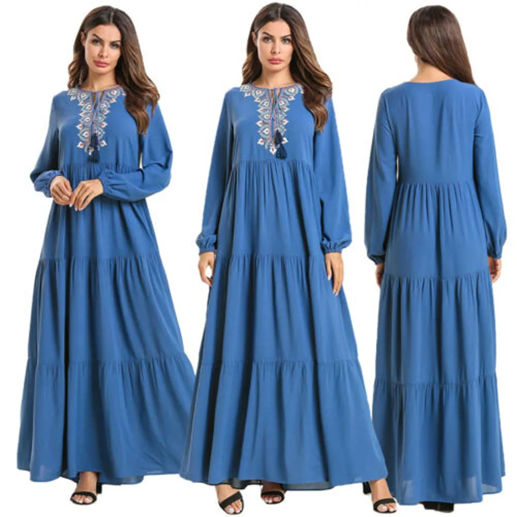 Длинное платье с длинным рукавом Макси мусульманское исламский кафтан абайя