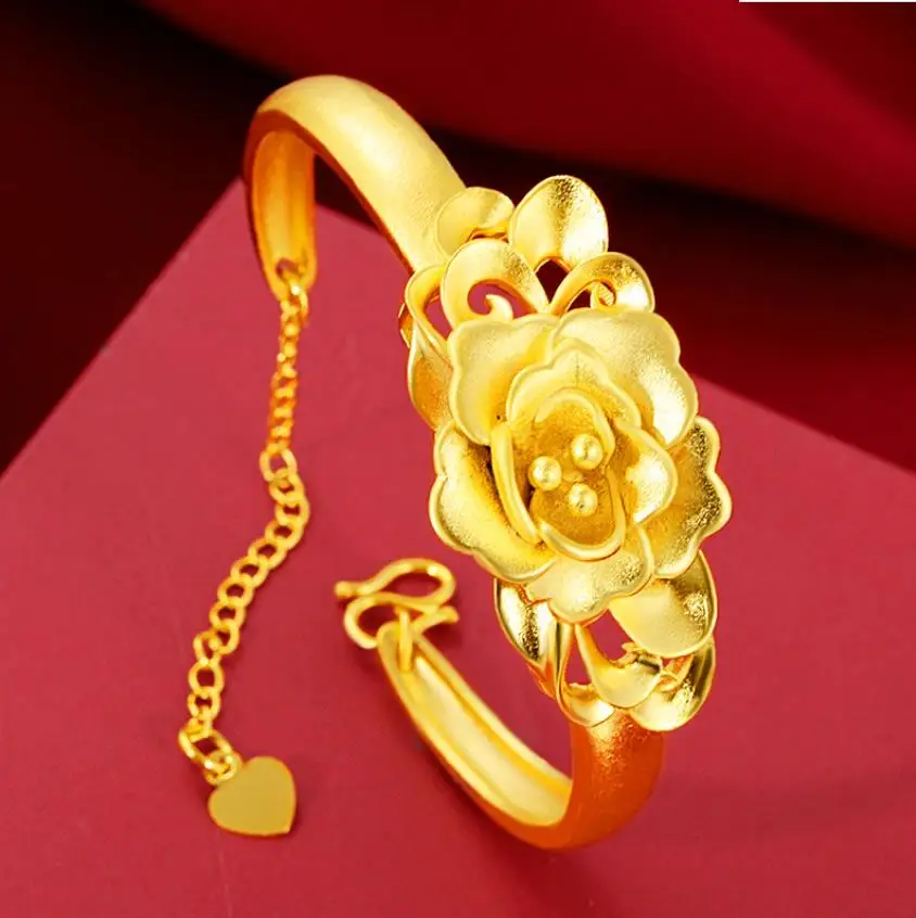 

Hi romantic women big Flower bracelet female 24k gold hand chain party bangle friend birthday gift fine jewelry womens wedding