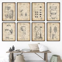 industrial style barbershop patent blueprint toilet pictures wall art canvas nordic posters and prints bathroom decorpainting