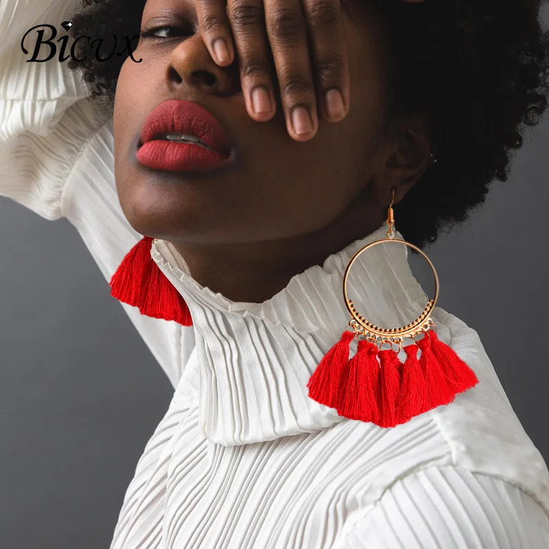 

BICUX Bohemian Handmade Earrings For Women Boho Style Woman Tassel Earring Female Jewelry Bridal Fringed Vintage Long Earrinngs