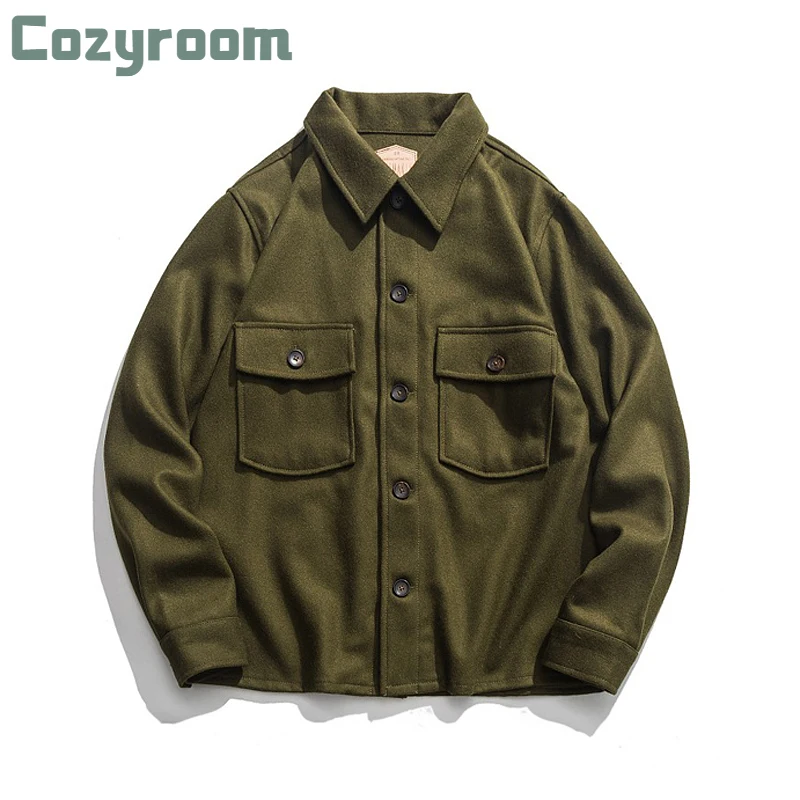 

Cozyroom Vintage 70s Woolen CPO Shirt Jacket US Navy Men's Military Coat Olive Green 44